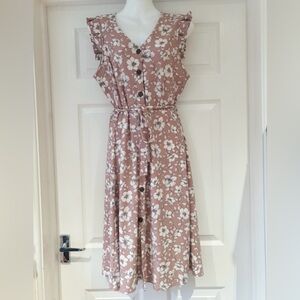 Floral Button-Front Midi Dress in Dusty Rose